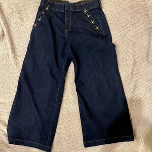Wide-Leg Dark Denim Pants with Button Detail (petite)